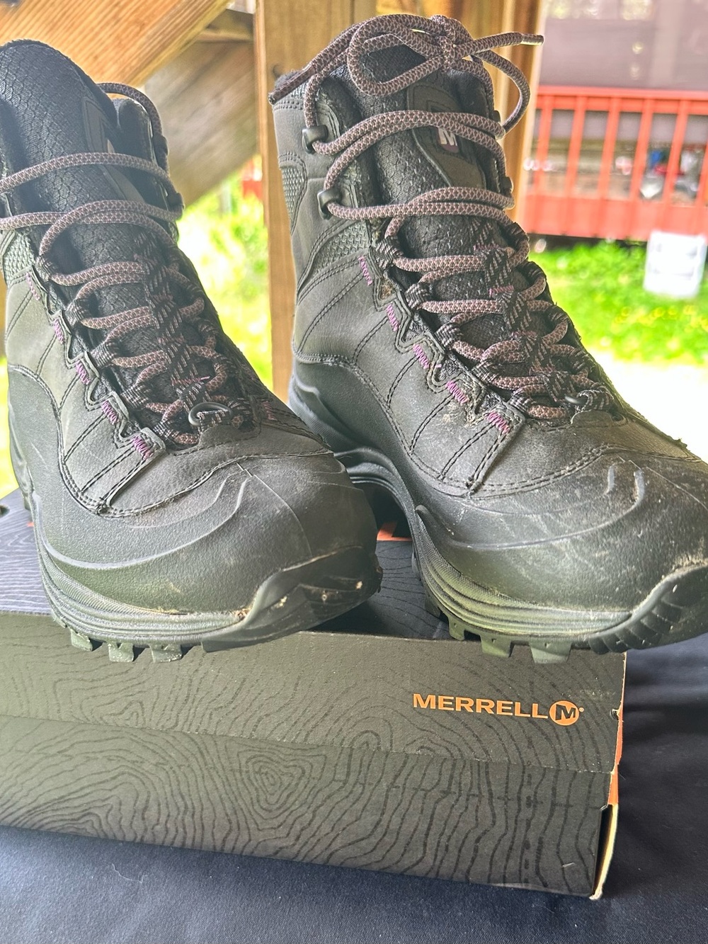 Merrell Black Women's Winter Hiking Boots with Subtle Purple Stitching